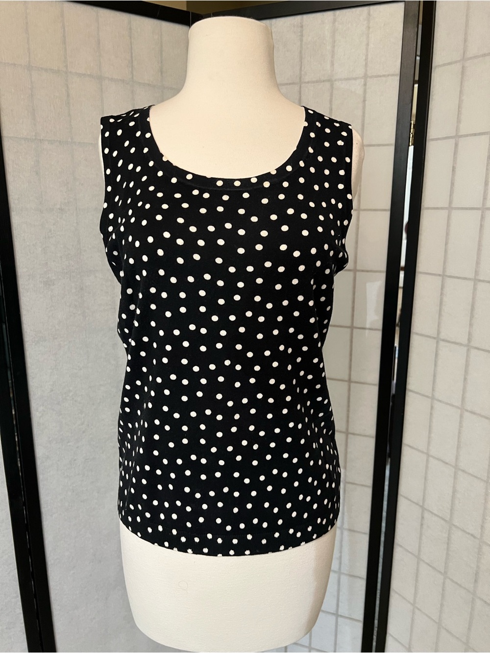 Talbots Black Sweater Tank Top with White Polka Dots